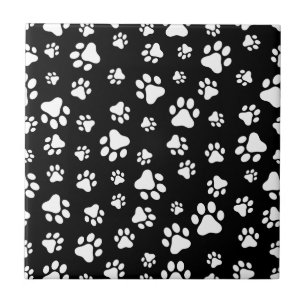 Pattern Of Paws, Paw Prints, Black and White Ceramic Tile