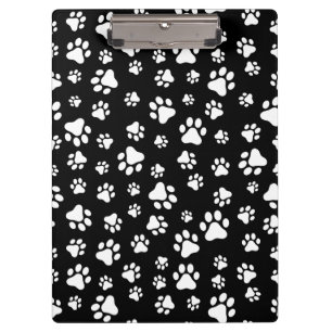 Pattern Of Paws, Paw Prints, Black and White Clipboard
