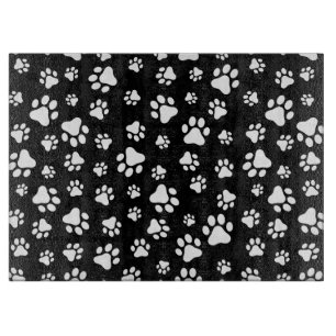 Pattern Of Paws, Paw Prints, Black and White Cutting Board