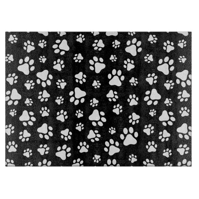 Pattern Of Paws, Paw Prints, Black and White Cutting Board (Front)
