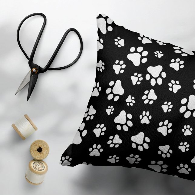 Pattern Of Paws, Paw Prints, Black and White Decorative Cushion (Creator Uploaded)