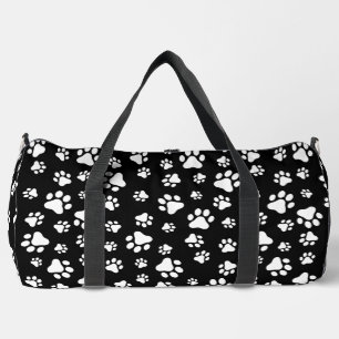 Pattern Of Paws, Paw Prints, Black and White Duffle Bag