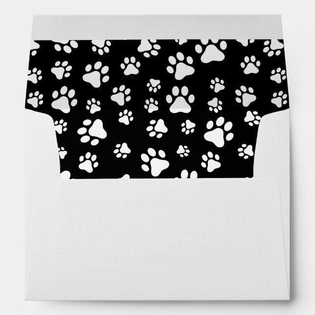 Pattern Of Paws, Paw Prints, Black and White Envelope (Back (Bottom))