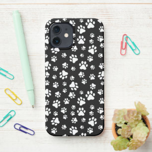 Pattern Of Paws, Paw Prints, Black and White iPhone 12 Case