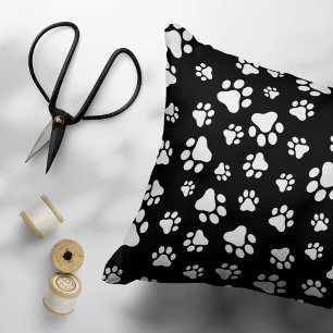 Pattern Of Paws, Paw Prints, Black and White Pillowcase