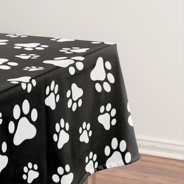 Pattern Of Paws, Paw Prints, Black and White Tablecloth (In Situ)