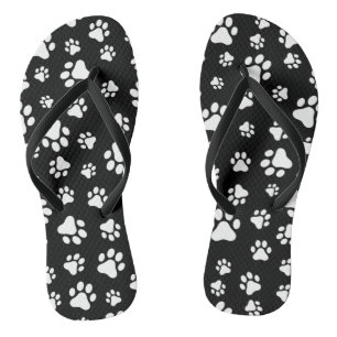 Pattern Of Paws, Paw Prints, Black and White Thongs