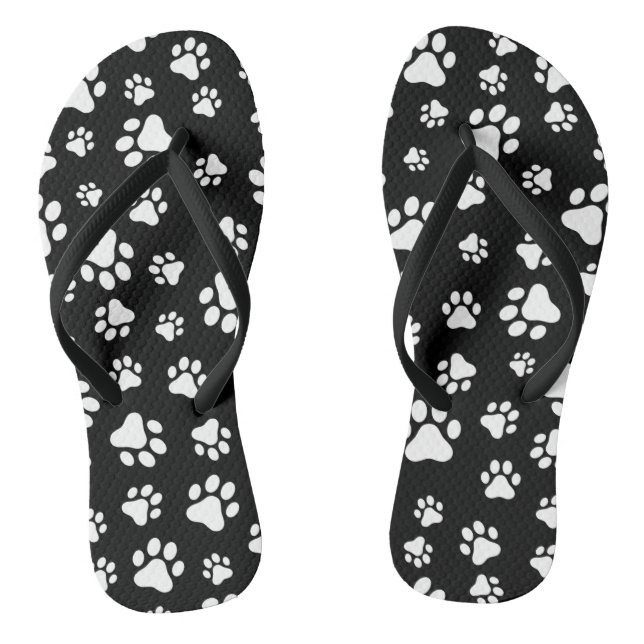 Pattern Of Paws, Paw Prints, Black and White Thongs (Footbed)