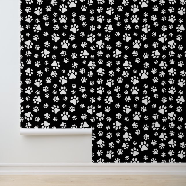 Pattern Of Paws, Paw Prints, Black and White Wallpaper (Application)