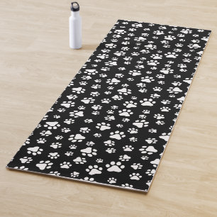 Pattern Of Paws, Paw Prints, Black and White Yoga Mat