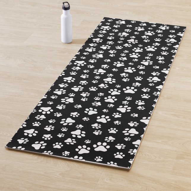 Pattern Of Paws, Paw Prints, Black and White Yoga Mat (In Situ)