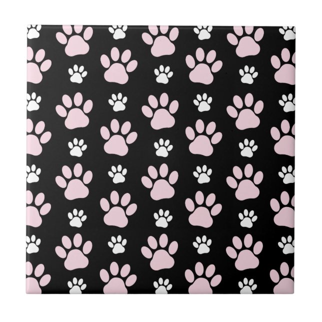 Pattern Of Paws, Pink Paws, Dog Paws, Animal Paws Ceramic Tile (Front)