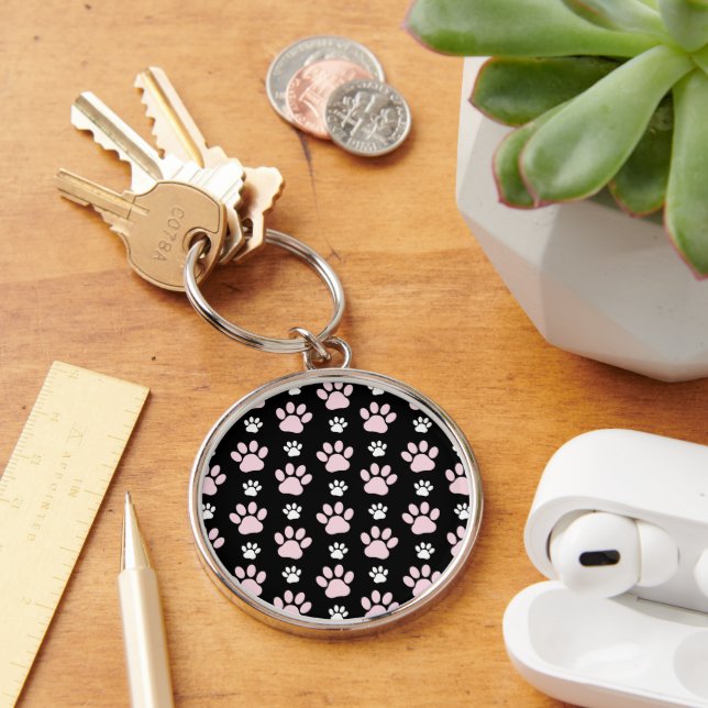 Pattern Of Paws, Pink Paws, Dog Paws, Animal Paws Key Ring (Desk)
