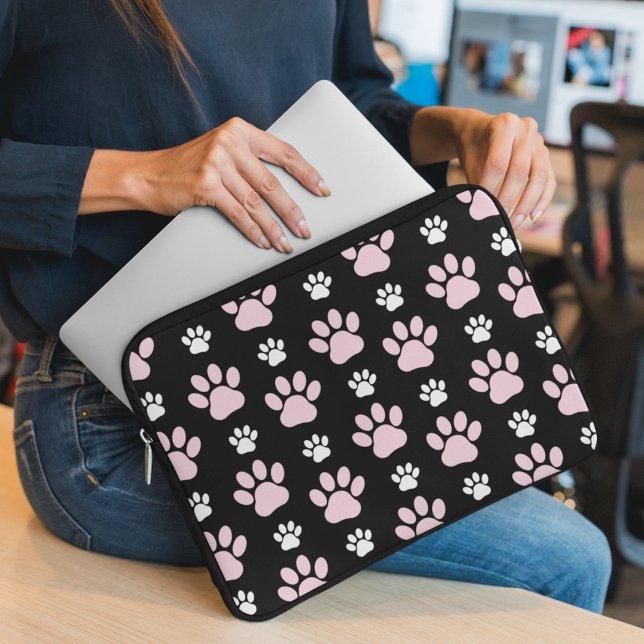 Pattern Of Paws, Pink Paws, Dog Paws, Animal Paws Laptop Sleeve (Creator Uploaded)