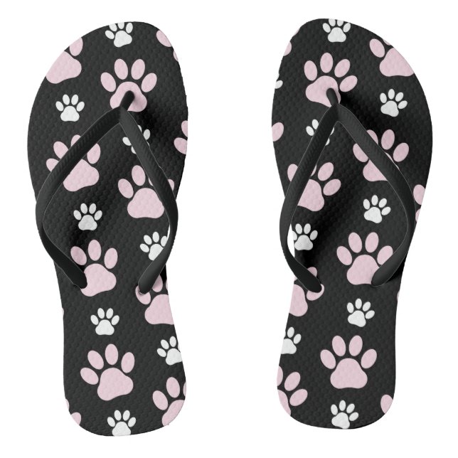 Pattern Of Paws, Pink Paws, Dog Paws, Animal Paws Thongs (Footbed)