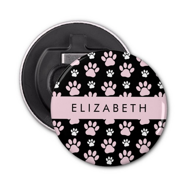 Pattern Of Paws, Pink Paws, Dog Paws, Your Name Bottle Opener (Front)