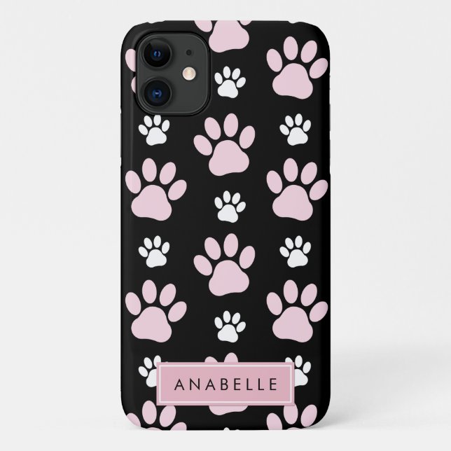 Pattern Of Paws, Pink Paws, Dog Paws, Your Name Case-Mate iPhone Case (Back)