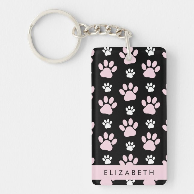 Pattern Of Paws, Pink Paws, Dog Paws, Your Name Key Ring (Front)