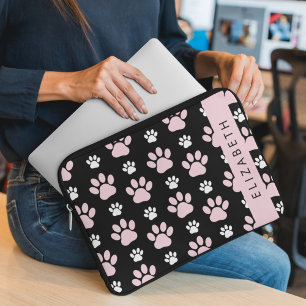 Pattern Of Paws, Pink Paws, Dog Paws, Your Name Laptop Sleeve