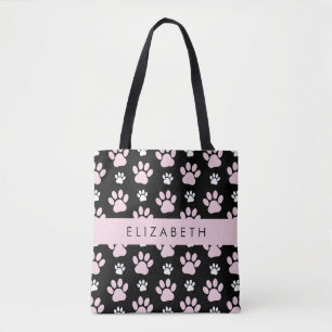 Pattern Of Paws, Pink Paws, Dog Paws, Your Name Tote Bag
