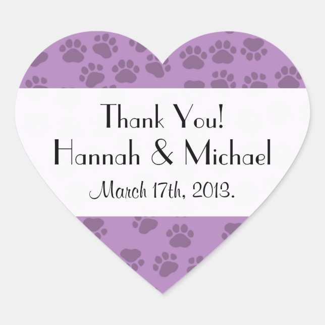 Pattern Of Paws, Purple Paws, Dog Paws, Wedding Heart Sticker (Front)