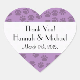 Pattern Of Paws, Purple Paws, Dog Paws, Wedding Heart Sticker