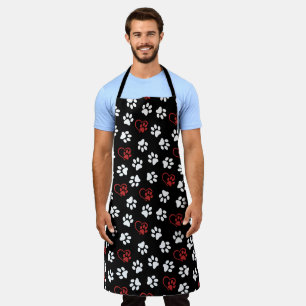 Pattern Of Paws, White Paws, Red Paws, Hearts Apron