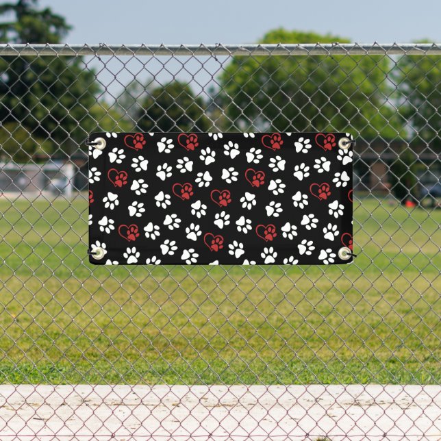Pattern Of Paws, White Paws, Red Paws, Hearts Banner (Insitu)