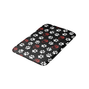 Pattern Of Paws, White Paws, Red Paws, Hearts Bath Mat