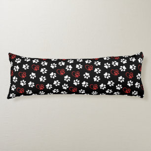 Pattern Of Paws, White Paws, Red Paws, Hearts Body Cushion