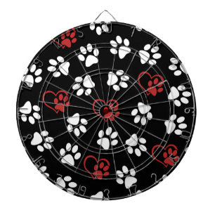 Pattern Of Paws, White Paws, Red Paws, Hearts Dartboard