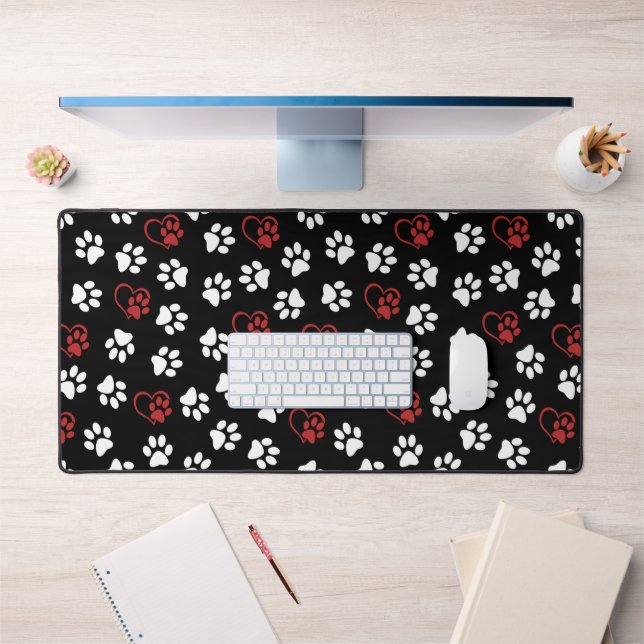 Pattern Of Paws, White Paws, Red Paws, Hearts Desk Mat (Office 1)
