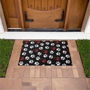 Pattern Of Paws, White Paws, Red Paws, Hearts Doormat