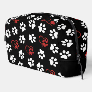Pattern Of Paws, White Paws, Red Paws, Hearts Dopp Kit