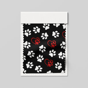 Pattern Of Paws, White Paws, Red Paws, Hearts Fabric