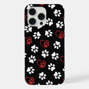 Pattern Of Paws, White Paws, Red Paws, Hearts iPhone 15 Pro Max Case
