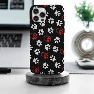 Pattern Of Paws, White Paws, Red Paws, Hearts iPhone 15 Pro Max Case