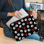 Pattern Of Paws, White Paws, Red Paws, Hearts Laptop Sleeve<br><div class="desc">Cute,  fun and adorable pattern with white paws and red and hearts on black background. Modern and trendy gift,  perfect for the dog lover in your life.</div>