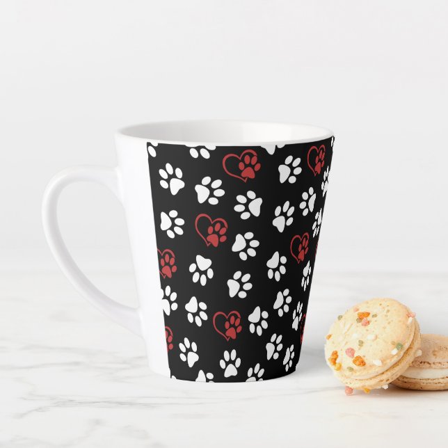 Pattern Of Paws, White Paws, Red Paws, Hearts Latte Mug (In Situ)