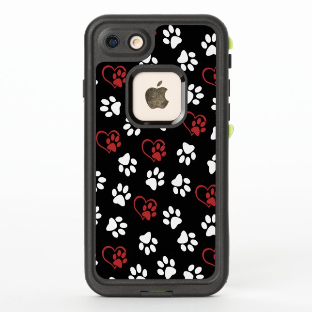 Pattern Of Paws, White Paws, Red Paws, Hearts LifeProof iPhone Case (Back)