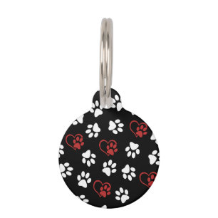 Pattern Of Paws, White Paws, Red Paws, Hearts Pet Tag