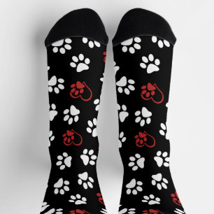 Pattern Of Paws, White Paws, Red Paws, Hearts Socks