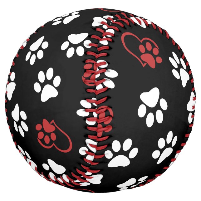Pattern Of Paws, White Paws, Red Paws, Hearts Softball (Angled)