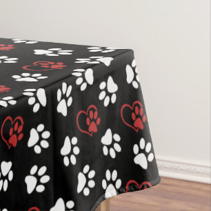 Pattern Of Paws, White Paws, Red Paws, Hearts Tablecloth