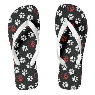 Pattern Of Paws, White Paws, Red Paws, Hearts Thongs