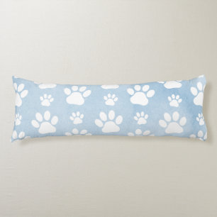 Pattern Of Paws, White Paws, Watercolors, Blue Body Cushion