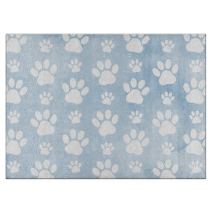 Pattern Of Paws, White Paws, Watercolors, Blue Cutting Board