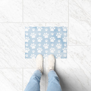 Pattern Of Paws, White Paws, Watercolors, Blue Doormat