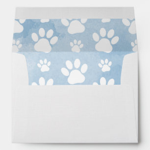 Pattern Of Paws, White Paws, Watercolors, Blue Envelope