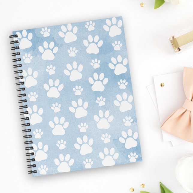 Pattern Of Paws, White Paws, Watercolors, Blue Notebook (Creator Uploaded)